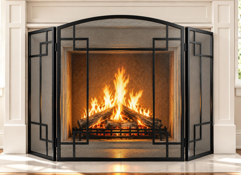 Fireplace Screen 3 Panel Wrought Iron F16431