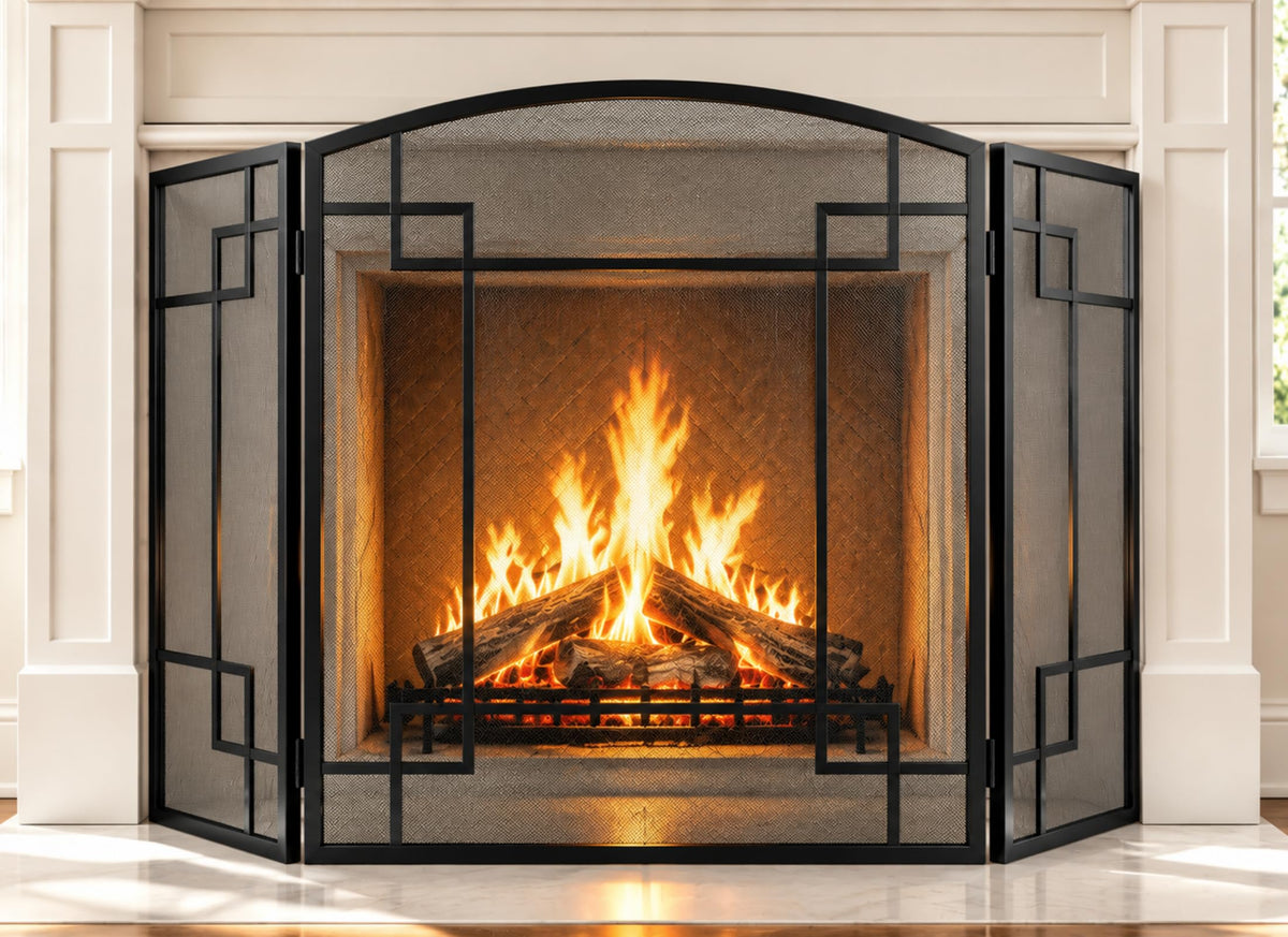 Fireplace Screen 3 Panel Wrought Iron F16431