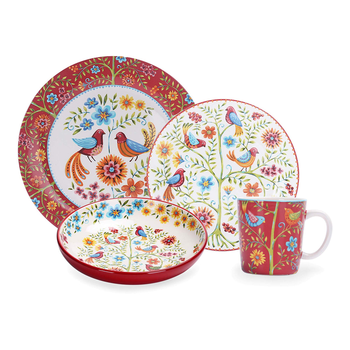Red Ceramic 16 pcs Dinnerware Set, Service for 4 I114