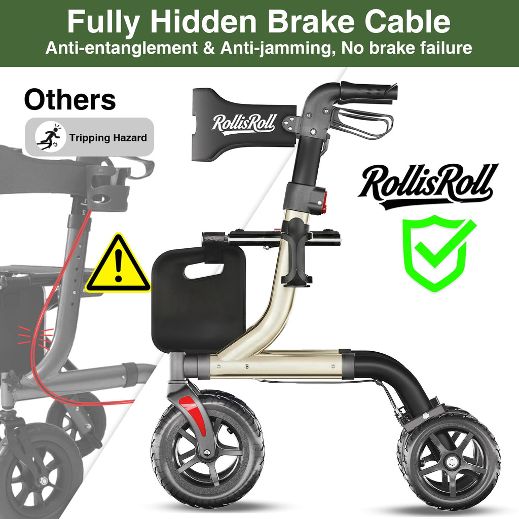 Foldable Aluminum Rollator Walker with Seat and 10" Wheels U2334