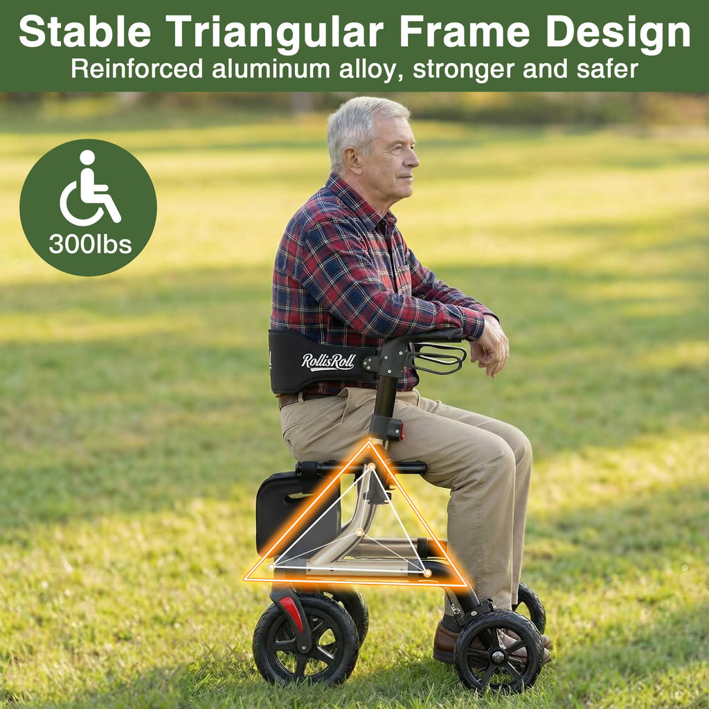 Foldable Aluminum Rollator Walker with Seat and 10" Wheels U2334