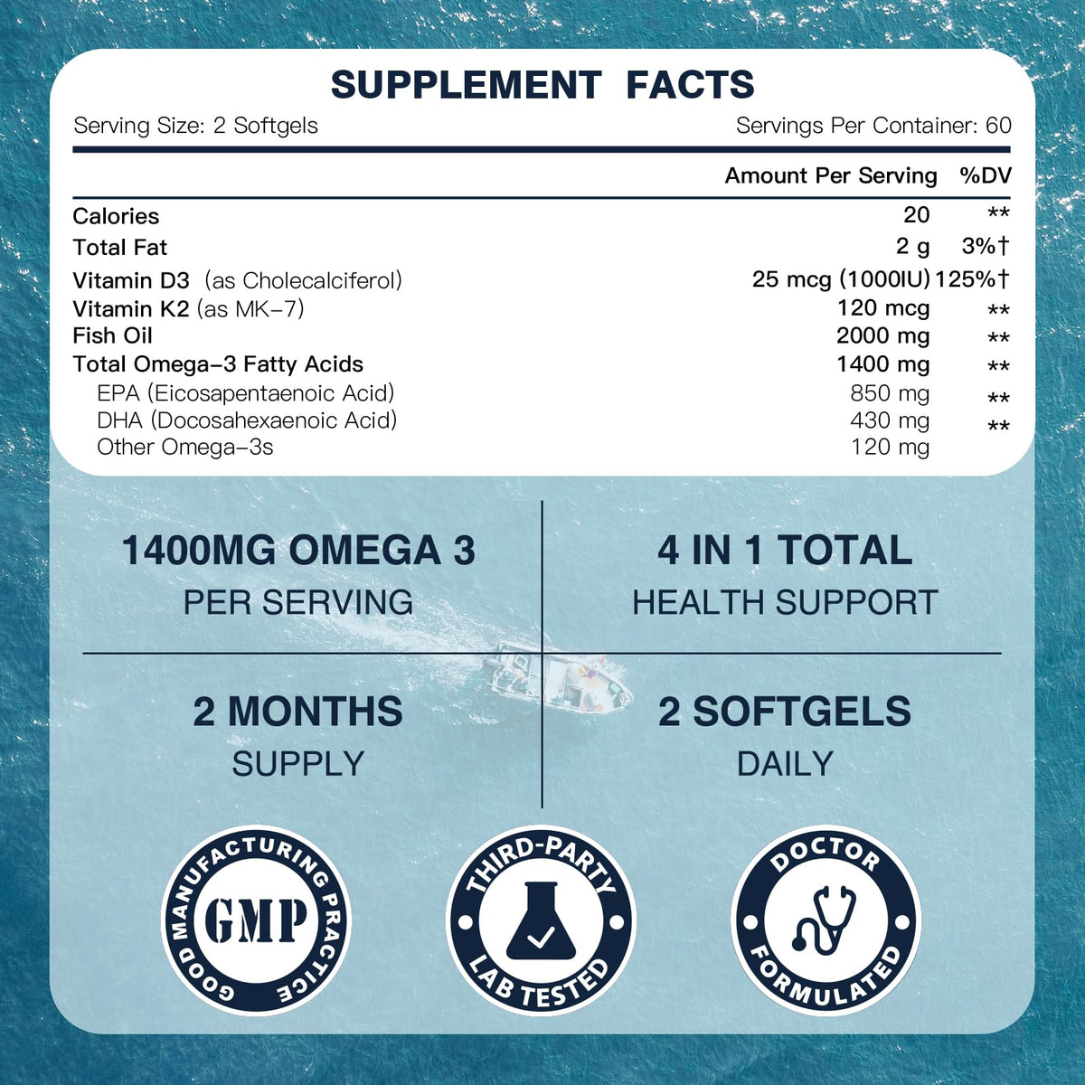 Omega-3 Fish Oil 2000mg 120 Softgels I87740