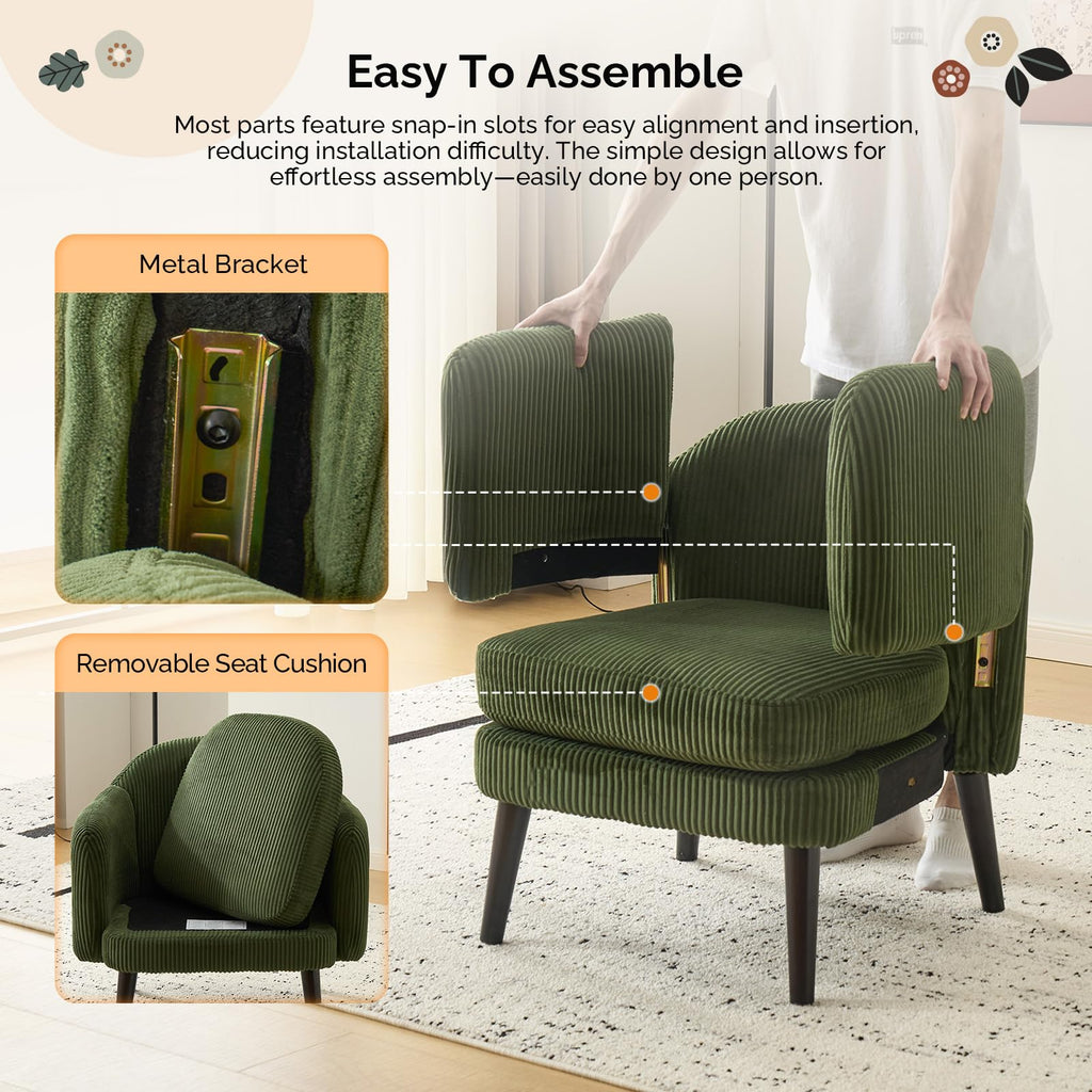 Green Corduroy Accent Armchairs Set of 2 I5095