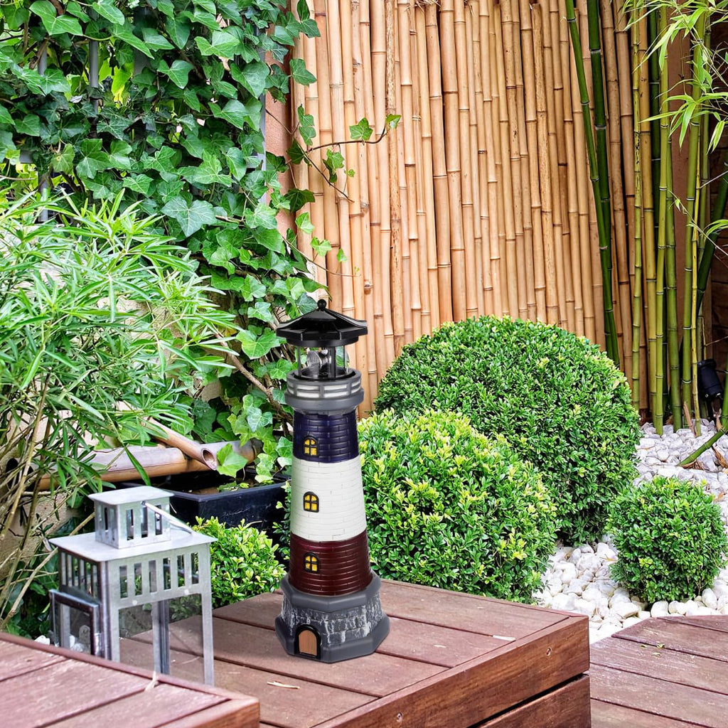 Solar Lighthouse Statue, Resin Waterproof, Black, 4.72 X 4.72 X 14.76 Inches M86319