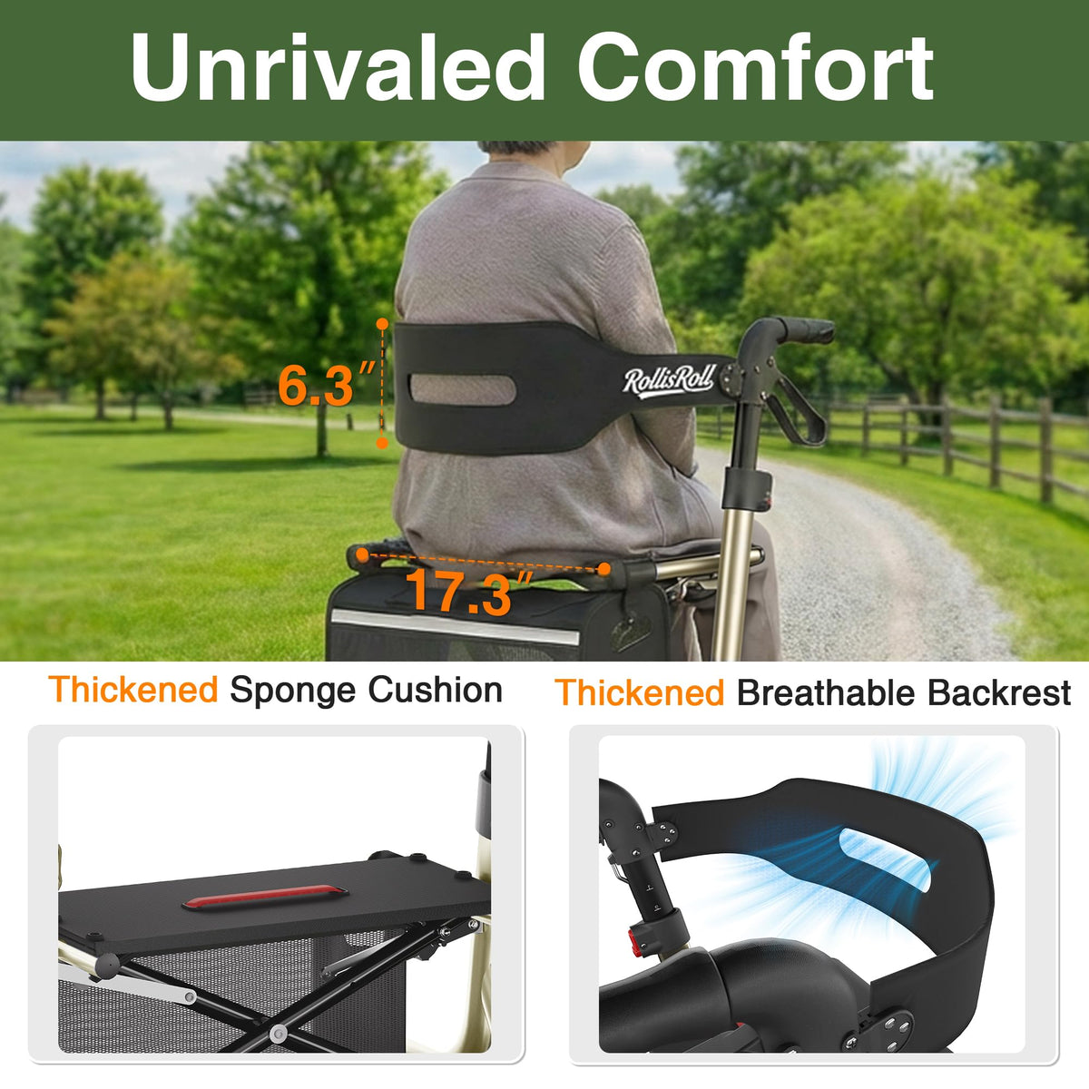 Foldable Aluminum Rollator Walker with Seat and 10" Wheels U2334