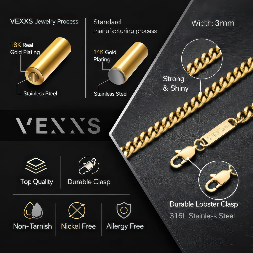 Gold Chain 18K Gold Filled Cuban Link 316L Stainless Steel Necklace X60663
