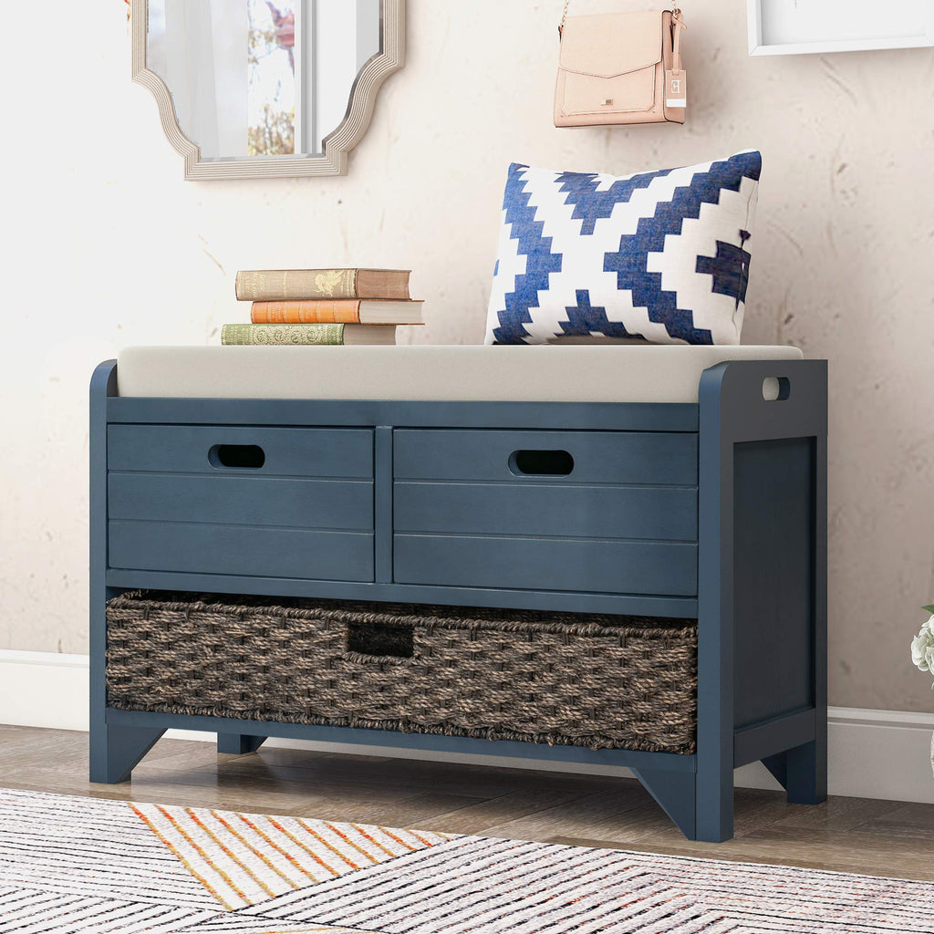 Navy Storage Bench with Drawers and Basket H69582