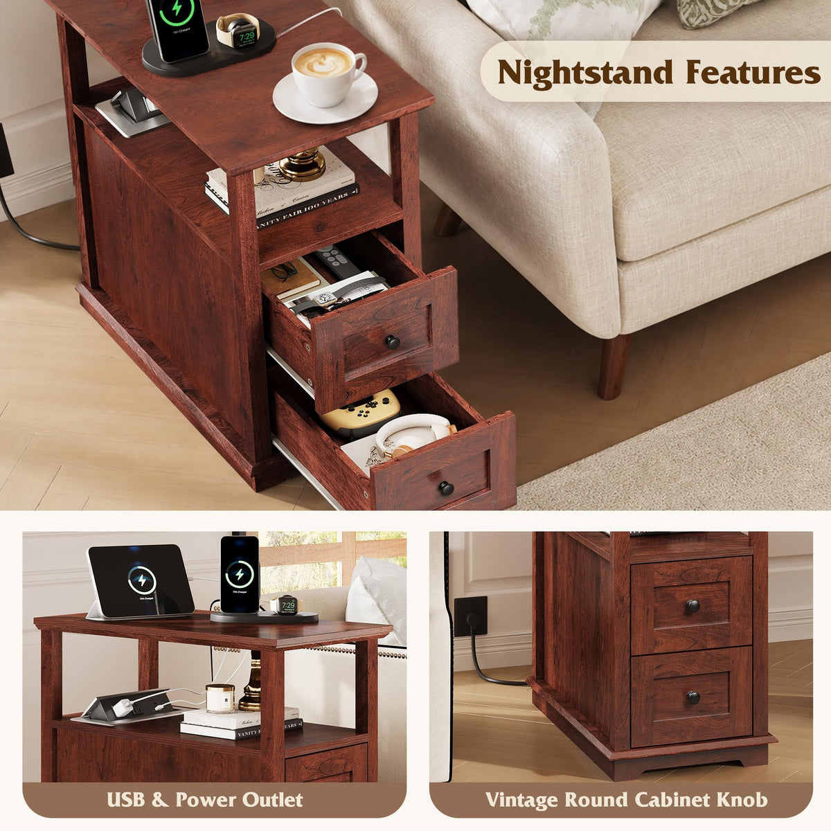 End Table with Charging Station & 2 Drawers I518895