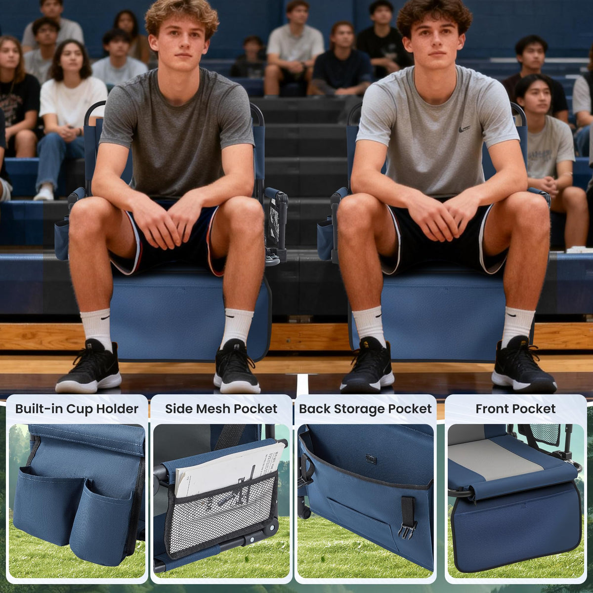 Portable Foldable Bleacher Chair with Cup Holders Blue S763316