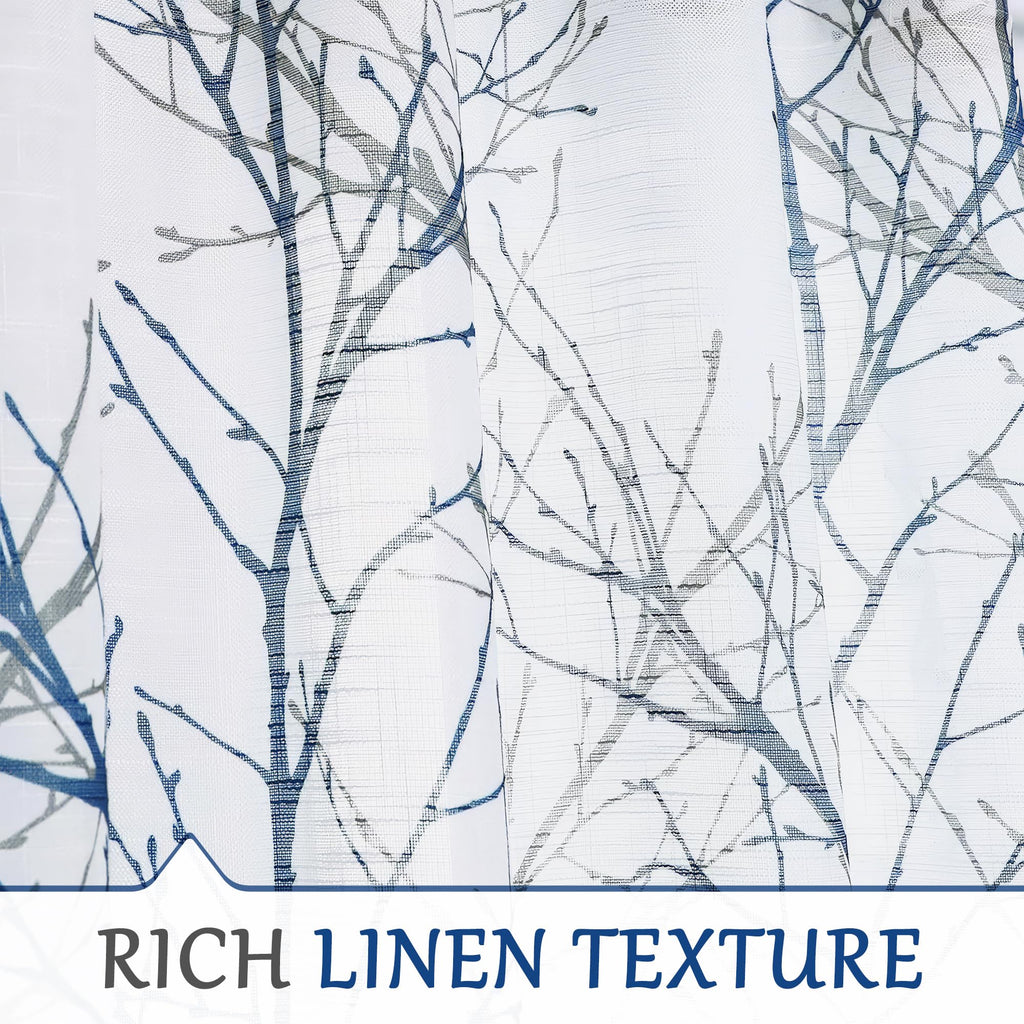 Linen Blue White Semi Sheer Curtains 84 Inch 1 Panel G871
