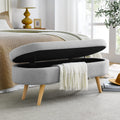 Grey Linen Oval Storage Ottoman Bench Q59067