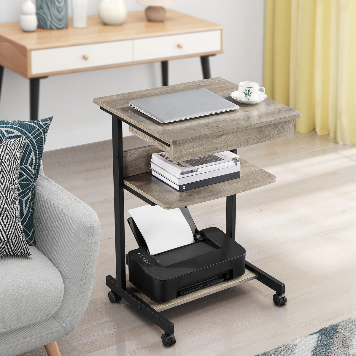 Gray 3-Tier Rolling Cart with Drawer N831