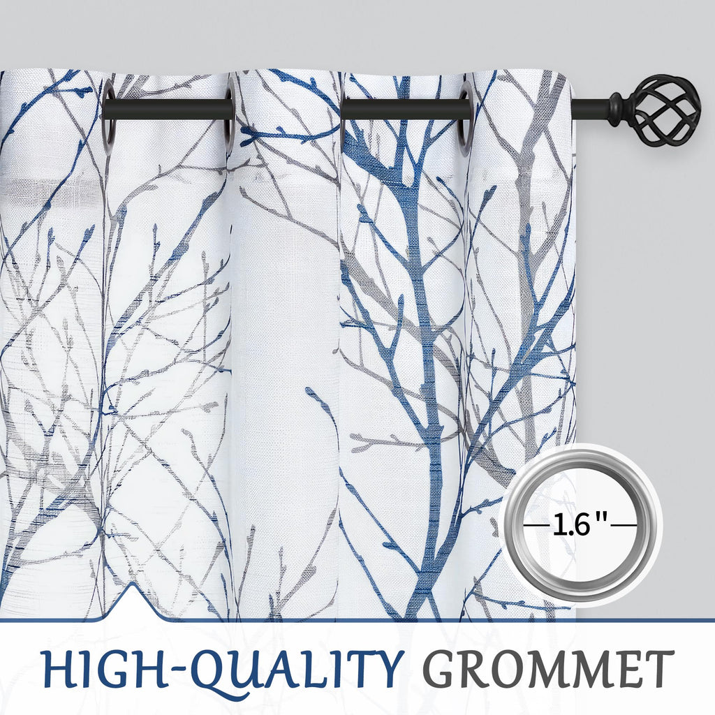 Linen Blue White Semi Sheer Curtains 84 Inch 1 Panel G871