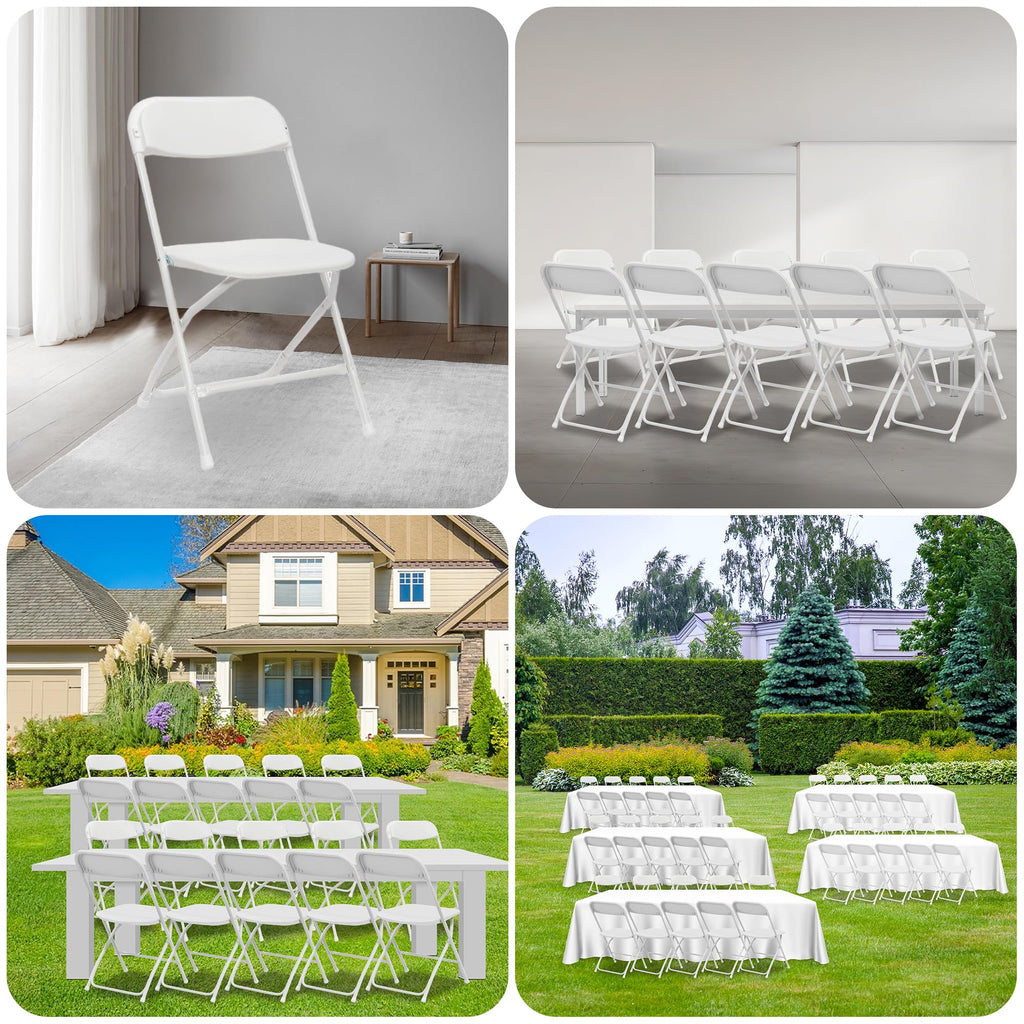 10 Pack White Folding Chairs 350LBS Capacity Steel L43355