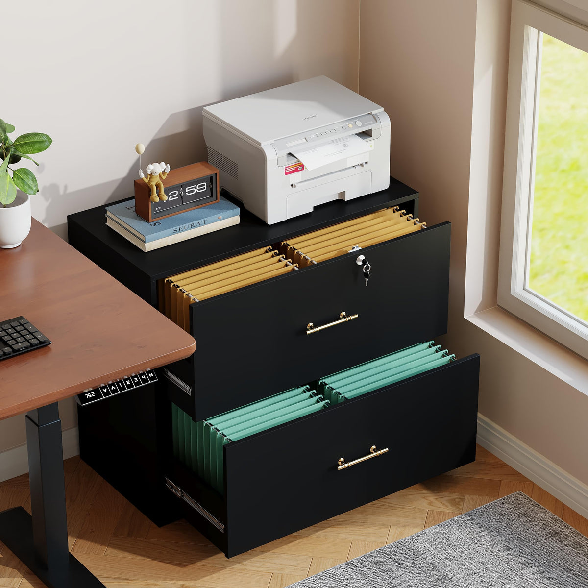 Black 2 Drawer Lateral File Cabinet with Lock R3425