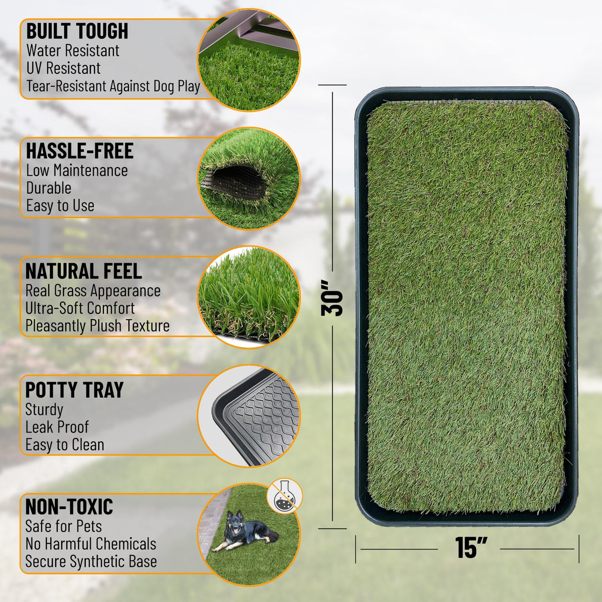 Artificial Grass Puppy Potty Training Pad with Tray 15" x 30" V1123