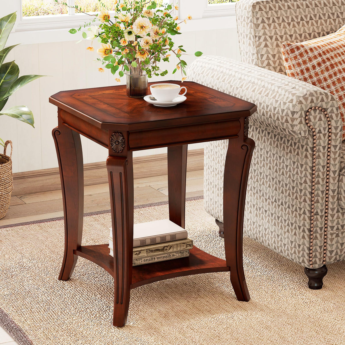 Vintage Wood End Table with Storage Shelf K554