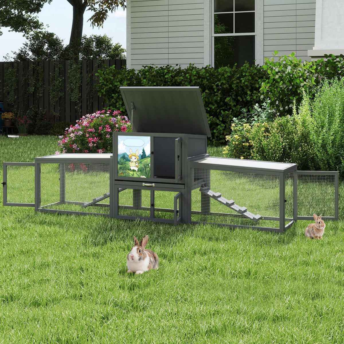 Extra Large Wood Rabbit Hutch with Cleaning Tray H683692